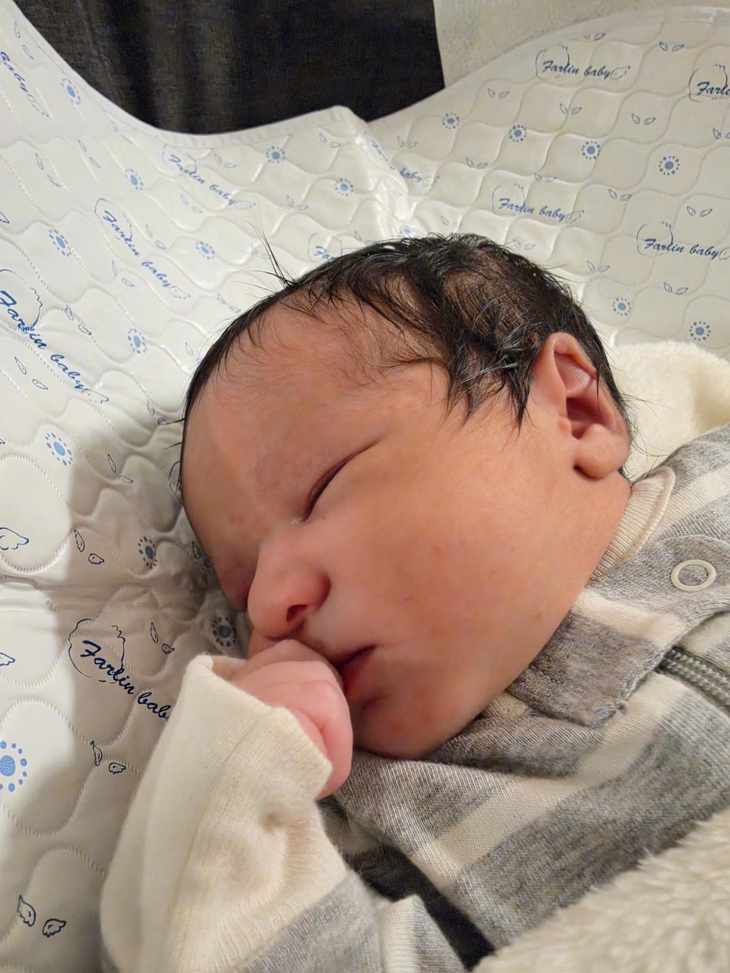 Close-up of Faris sleeping with his hand by his face